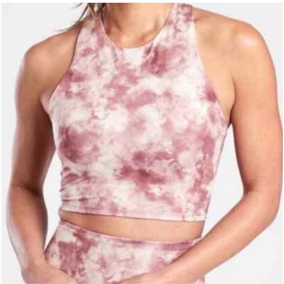 Athleta Conscious Crop Printed Sports Bra Just Dance Ballerina Gown Pink SZ M - Picture 1 of 10